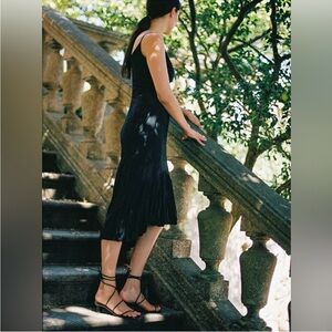 JUST CAVALLI Roberto 46 Black Satin Crinkle Slip Midi  Dress